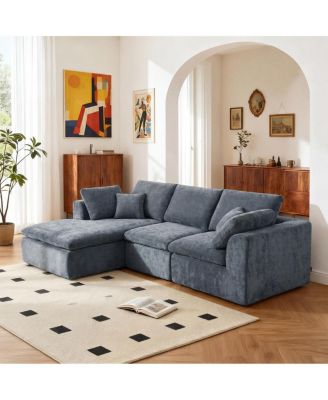 Modern L-Shaped Sectional Sofa with Chaise Lounge, Corduroy Couch