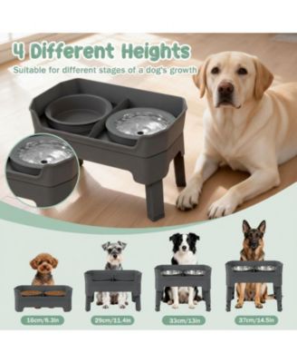 4 In 1 Adjustable Dog Bowl Stand with 2 Stainless Anti-Spill Bowls for Dogs Growing Puppies Anti-Slip Mess Proof