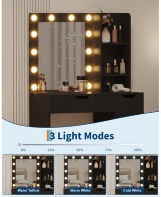 Modern Makeup Vanity Desk with Mirror, 4 Drawers, 3-Tier Storage and Power Outlet