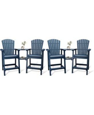Outdoor Poly Adirondack Barstools with Connecting Tray, Tall Adirondack Chairs Bar Chairs for Deck, Balcony, Patio Bar Stool Chair Set of 4