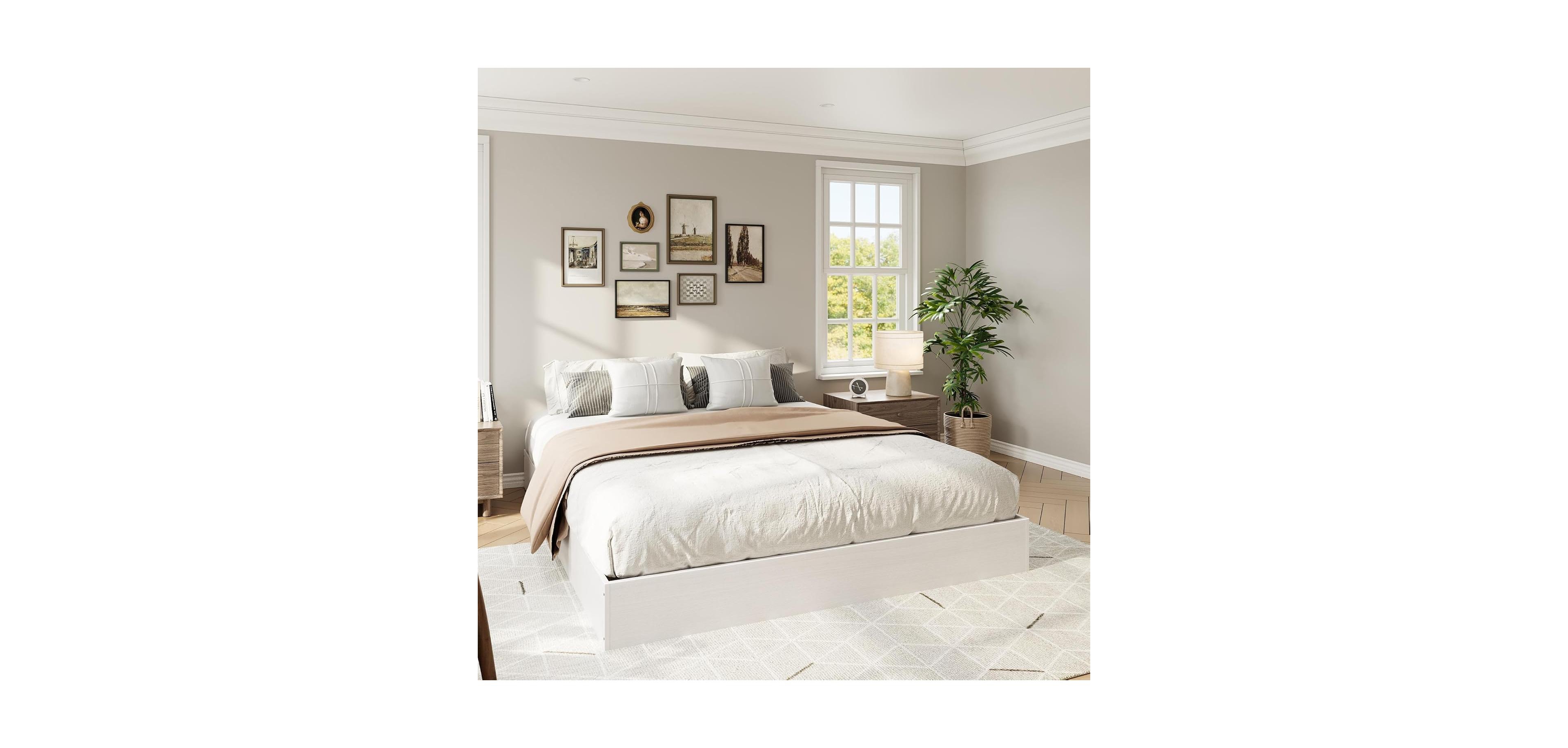 gaomon Wood Platform Bed with Sturdy Wooden Slats, Floor-Standing Bed Frame, Modern Minimalist Design Bed Frame