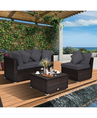 4PCS Patio Rattan Furniture Set Sofa Ottoman Cushion Garden Deck