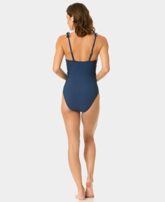 Women's Scoop Neck Contrast Ruffle One-Piece Swimsuit