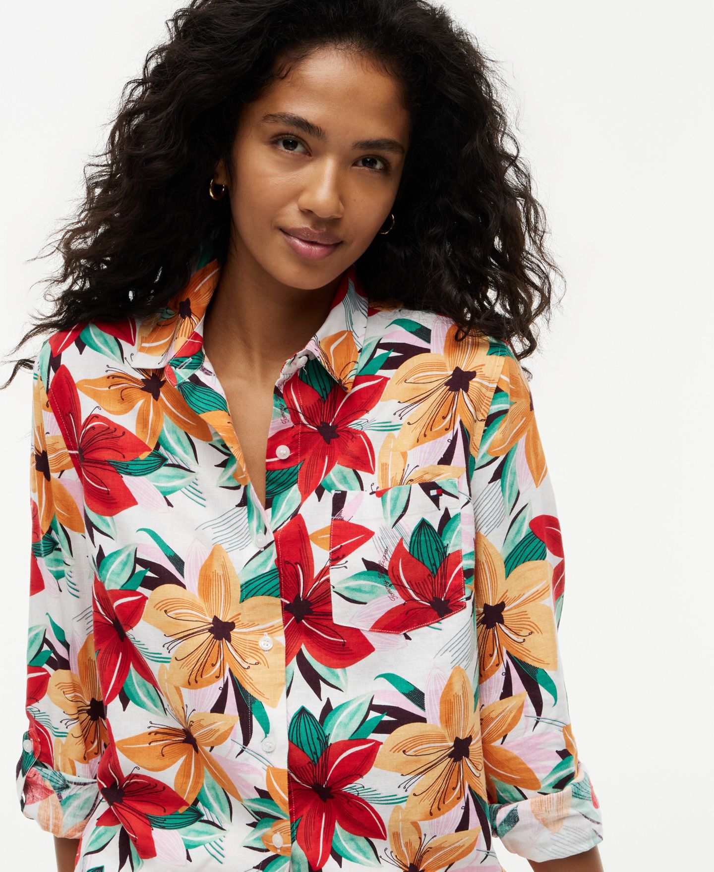 Женская рубашка Tommy Hilfiger Long-Sleeve Linen Blend Collared Printed, цвет: Экрю — фото 3