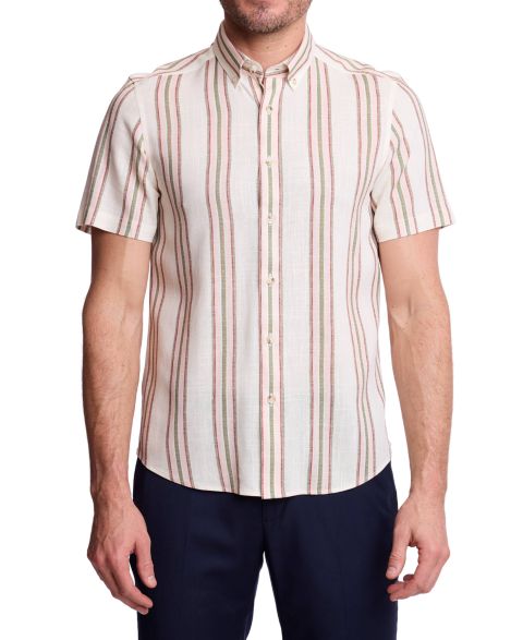 Мужская рубашка Paisley & Gray Slim-Fit Collared, цвет: Оливковый розовый полосатый