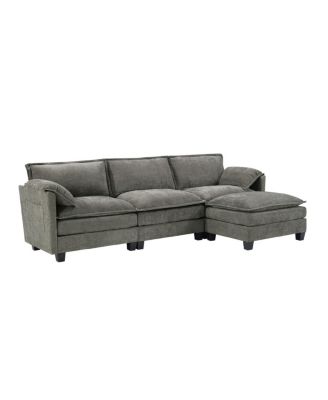 L-shaped sofa with storage, cotton-linen velvet, 3-seater, living room/office