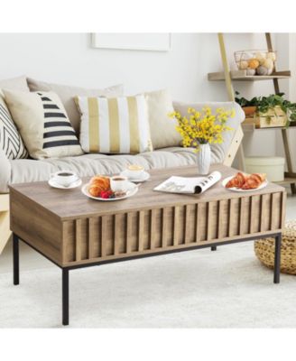 Mid-Century Modern Lift-Top Extendable Coffee Table with Hidden Compartment