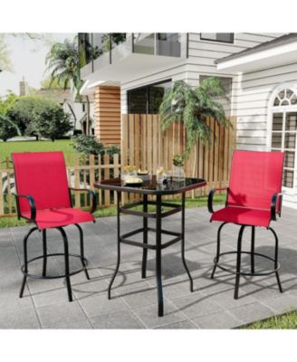 3 PCS Patio Swivel Bar Stools Set, 3 Piece Swivel Outdoor Table and Chairs Bar Set, All Weather Textile Fabric Outdoor High Stool Bistro Set