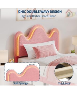 Queen Bed Frame Led Headboard Under Bed Drawer Metal Upholstered Platform Led Kids Bed Lamb Fleece Wood