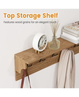 Wood Coat Rack 31.5" with Shelf and 6 Hooks for Entryway