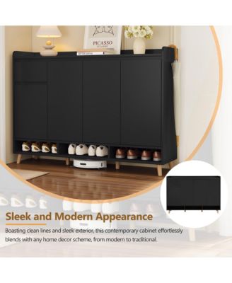 Modern Shoe Cabinet - Minimalist Home Organizer with Adjustable Shelves, Multiple Cabinets and Open Compartments for Entryway, Living Room