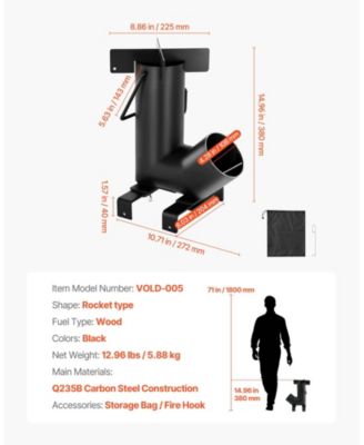 Portable Wood Burning Rocket Stove with Carry Bag, Carbon Steel Camping Cooking Stove