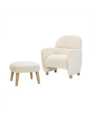 Modern Lazy Chair with Ottoman, Upholstered Reading Chair, Compact Accent Chair with Footrest for Small