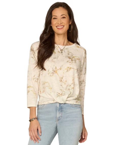 Petite Boat Neck Floral Embroidered Top - Provence Blue Multi