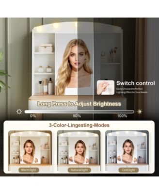 Vanity Desk with Lighted Mirror, Storage & Drawers