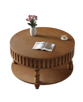 Farmhouse Fluted Coffee Table with Storage, Rustic Center Table