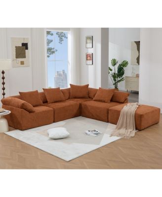 Chenille 5-Seat L-Shaped Modular Sectional Sofa with Ottoman