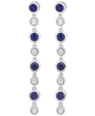 Sapphire (7/8 ct. t.w.) & Diamond (1/20 ct. t.w.) Drop Earrings in Sterling Silver