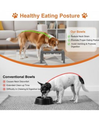 Elevated Dog Bowl Stand 5 Adjustable Heights Foldable Travel Feeder Stainless Steel Bowls Non-slip