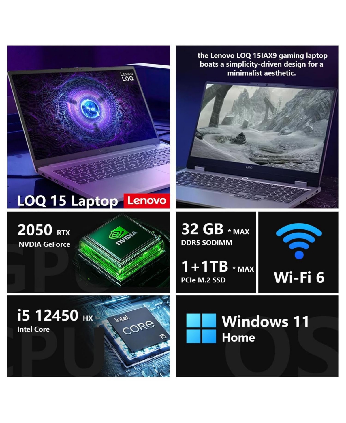 Lenovo Loq 15.6" Traditional Laptop Intel Core i5 32GB Ram Nvidia GeForce Rtx 2050 2TB Ssd Storage Windows 11 Home 144Hz