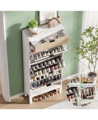 Shoe Storage Cabinet for Entryway with 3 Flip Drawers, Modern Shoe Rack with Metal Legs, Freestanding Narrow Slim Shoe Organizer