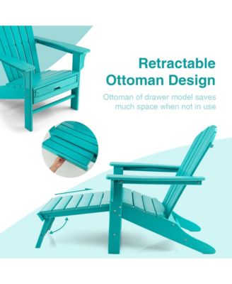 Patio Adirondack Chair HDPE Outdoor Lounge Chair w/ Retractable Ottoman