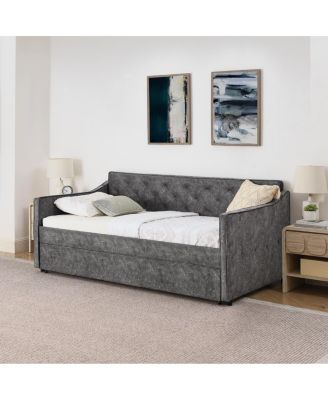 Twin Upholstery DayBed with Pop-up Trundle & USB Charging