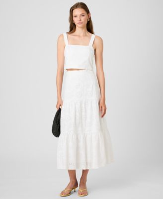 Women's Square-Neck Floral Eyelet Crop Top