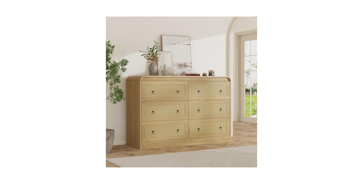 gaomon 46''Wide Rattan Dresser,6 Drawer Dresser for Bedroom,Dressers & Chests of Drawers - Brown