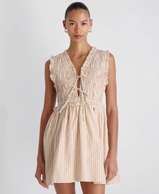 Women's Gingham Pattern Smocked Mini Dress