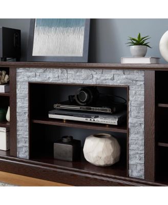 Faux Stacked Stone TV Stand & Media Console w/ Storage Cabinet
