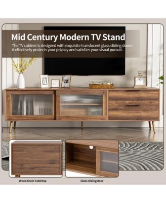 Modern TV Stand Console with 2 Glass Doors 2 Drawers & Storage Cabinet