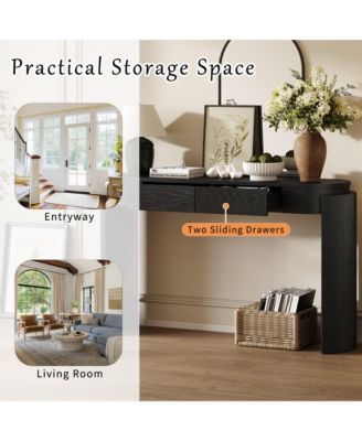 Storage Cabinet Console with Fluted Design, Oval Top and 2 Drawers