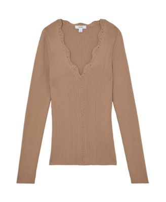 Women's Crochet-Trim Rib-Knit Top