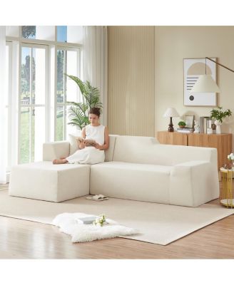 Modern minimalist L-shaped corduroy high back sofa