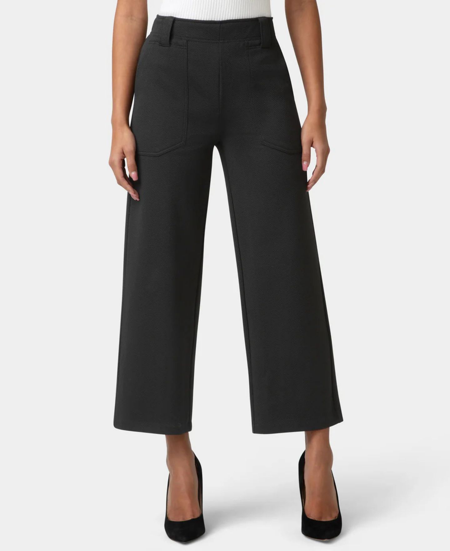 Женские брюки Hue Textured Cropped Wide-Leg Pant, цвет: Чёрный — фото 1