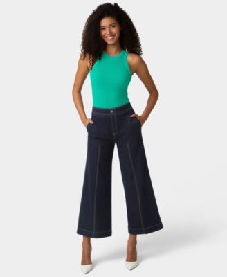 Women's Fine Lines Denim Crop Wide-Leg Sleepwear Pant