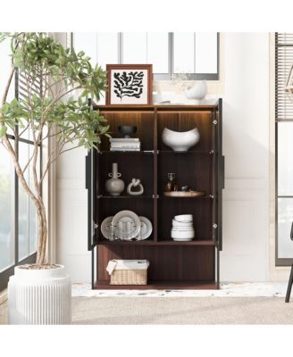 Casainc Modern 51.2" Tall Lighted Display Cabinet with Tempered Glass Door and Metal Frame