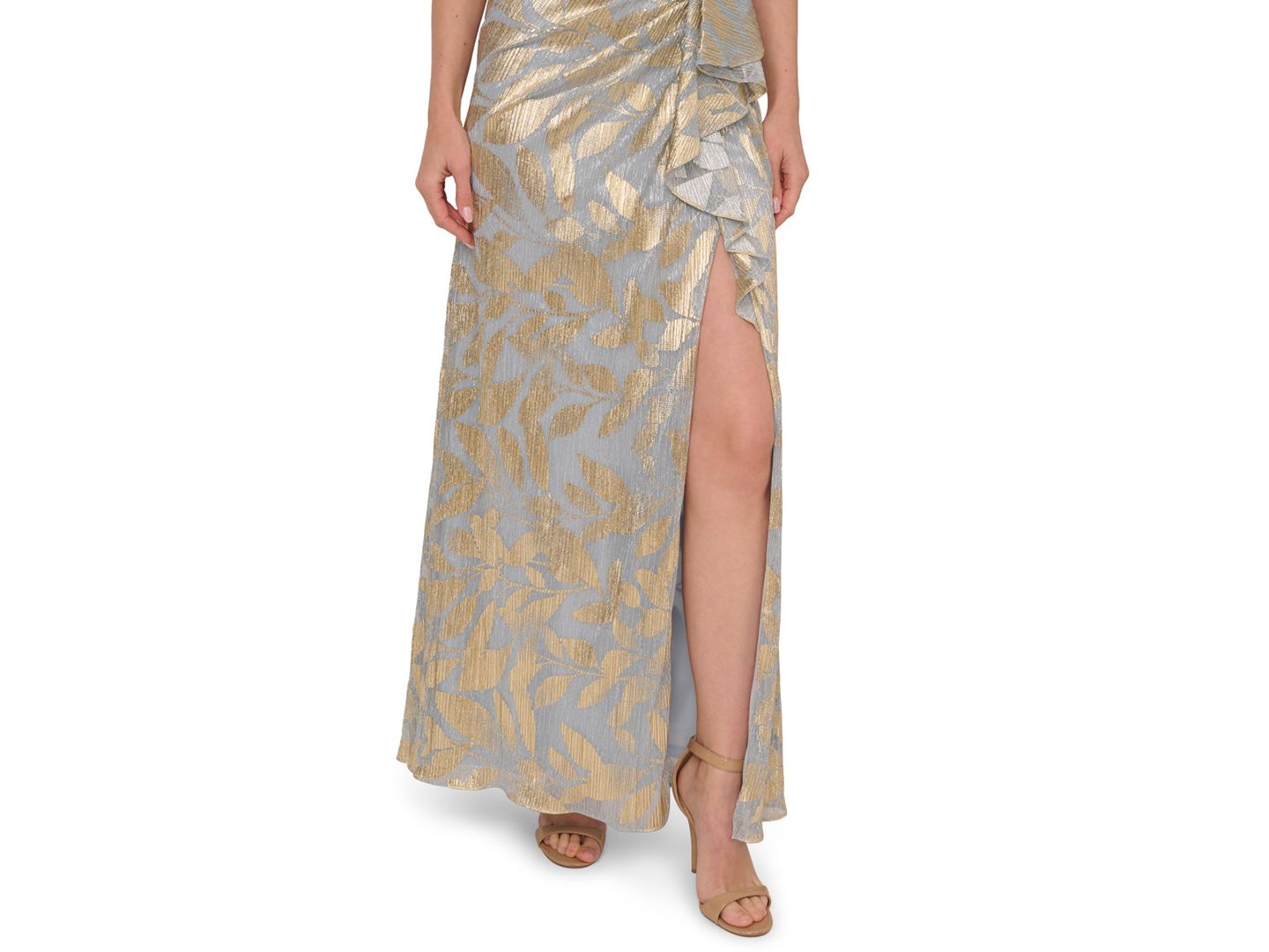 Женские платья Adrianna Papell Asymmetric Metallic Mermaid Gown, цвет: Светлый синий золотой — фото 3