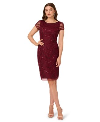 Women's Beaded Cap-Sleeve Sheath Dress