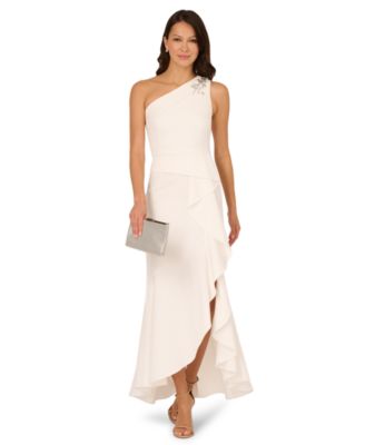 Women's Beaded One-Shoulder Crepe Gown
