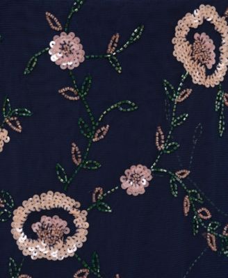 Women's Bead Flutter-Sleeve Midi Mesh Dress