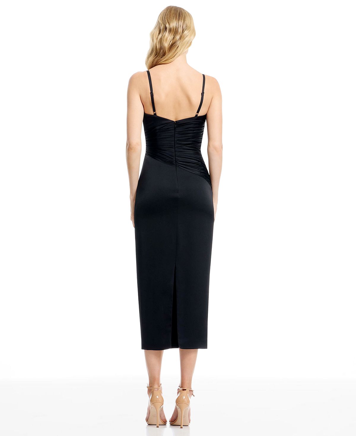 Dress the Population Women's Sleeveless V-Neck Asymmetrical Bodice Midi Dress view 5 — MAYCSS fashion products