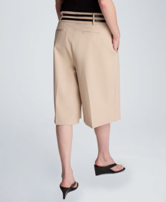 Women's High-Rise Double Belt Pleated Shorts