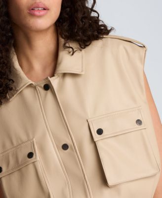 Women's Collared Sleeveless Drawcord Snap-Front Jacket
