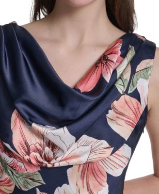 Women's Sleeveless Drape Neck Printed Gown