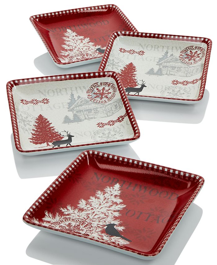 222 Fifth Northwood Cottage Set of 4 Square Appetizer Plates & Reviews ...