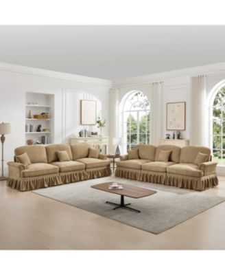 Chenille Sleeper Sofa with Ottomans