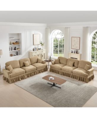 Chenille Sleeper Sofa with Ottomans