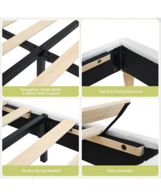 Platform Bed- Adjustable Headboard Wood Slats No Box Spring Needed